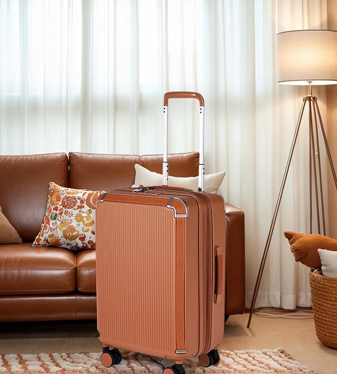 feilario 20in Hardshell Carry-On Luggage Lightweight Spinner Brake Wheels Suitcase with Zipper Closure, Airline Approved, TSA-Accepted Lock & Side Hooks (Brown (zipper closure), 20in)