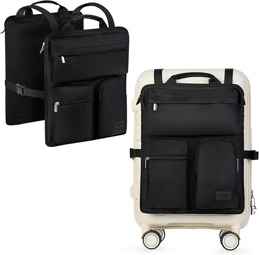 BAREFOOT CARIBOU Over Luggage Organizer for Carry On Bag or Suitcase with Storage Pockets, 16” Laptop Sleeve with Handle, Travel Accessories Bag Slide On Luggage Harness with Adjustable Straps (Black)