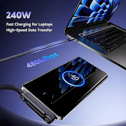2-in-1 Invisible Stand Charging Cable, Multi Charger Cord with Type C Multi-Angle Adjustable Stand, 240W Fast Charging Cable 5 FT, for Smartphones,Tablets,Laptops,and Gaming Devices (2)