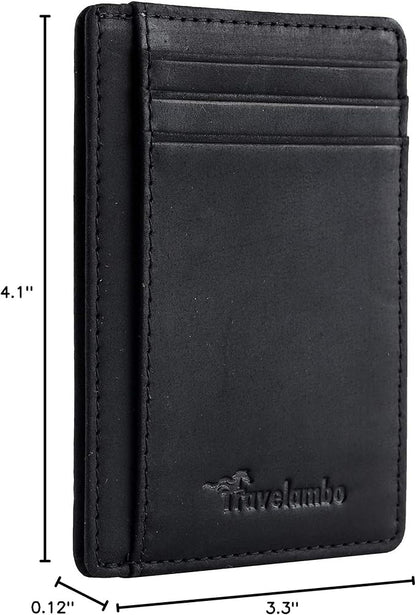 Travelambo Slim Wallet Front Pocket Minimalist Leather RFID Blocking Medium Size