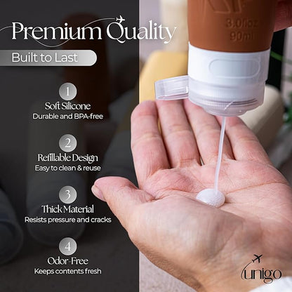 unigo Travel Bottles For Toiletries, 5-pack 3.oz TSA Aprroved Travel Size Bottles, Containers For Toiletries, BPA Free, Leak Prrof, Refillable Containers Bottles (Apricot)