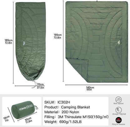 iClimb 3M Thinsulate Insulation Warm Camping Blanket Ultralight Compact