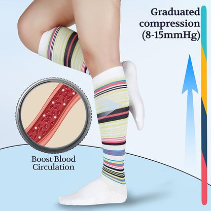 LIN PERFORMANCE Compression Socks for Women and Men 3 Pairs 8-15 mmHg Cotton Knee High Support Socks for Travel Sport