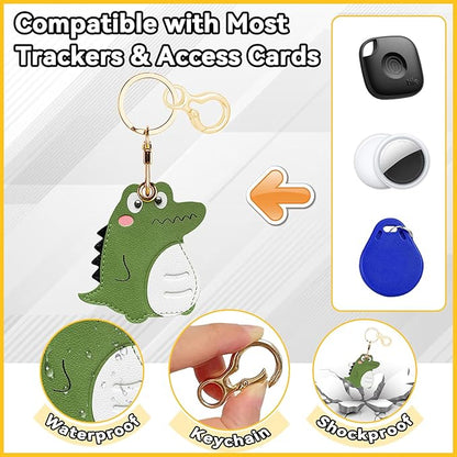 Leather Keychain for Airtag, Cute Protective Keychain Holder Compatible with Apple Air Tag,GPS Item Tracker Case Cover for Keys,Bags,Pets,Luggage(Dinosaur)