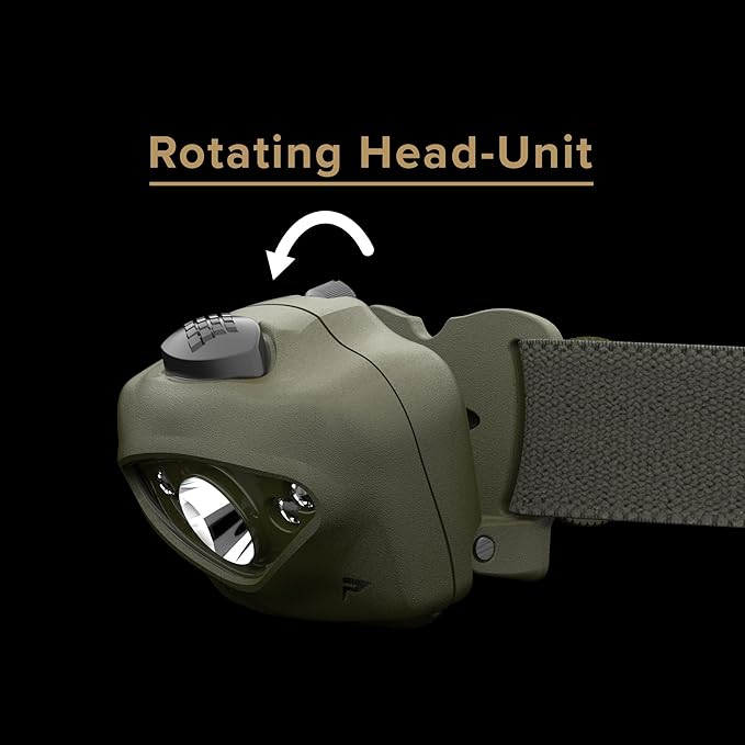 Princeton Tec VIZZ 550 RGB Headlamp - 550 Lumen White LED with Red/Green/Blue Modes, Waterproof IPX7, CR123 or AA Compatible - Rugged Tactical Light, Olive Drab