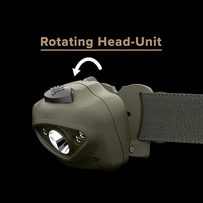 Princeton Tec VIZZ 550 RGB Headlamp - 550 Lumen White LED with Red/Green/Blue Modes, Waterproof IPX7, CR123 or AA Compatible - Rugged Tactical Light, Olive Drab