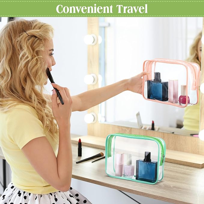 Cunno 60 Pcs Clear Toiletry Bag TSA Approved Cosmetic Bag Bulk Makeup Bag Travel Carry Airport Airline Compliant Bag for Women Men Summer Vacation Salon Mother Gift(Multicolor)