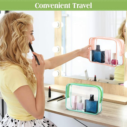 Cunno 60 Pcs Clear Toiletry Bag TSA Approved Cosmetic Bag Bulk Makeup Bag Travel Carry Airport Airline Compliant Bag for Women Men Summer Vacation Salon Mother Gift(Multicolor)