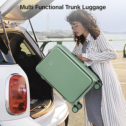 Hanke 28 Inch Luggage with Cup Holder and Charge,Top Opening Hard Shell Suitcases with Wheels and Dividers,Aluminum Frame Trunk Luggage Extra Large Suitcase with Lock for Travel,Forest Green