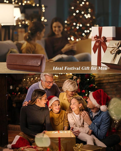 MR.OKAY 3 Watch Travel Case- Classic Leather Watch Case With Superb Texture.Portable Watch Roll Or Organizer For Storage And Display. Best Travel Gift for Men,All Handcrafted By Artisans.
