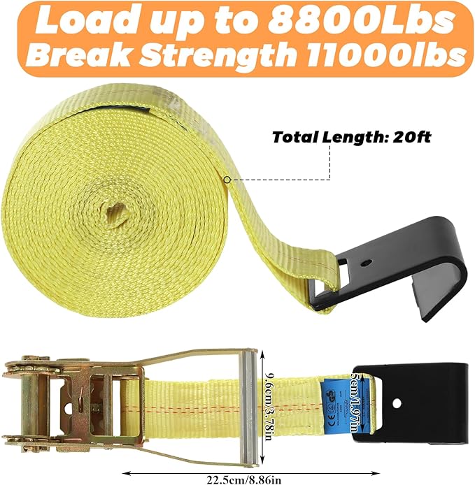 2 Pack 2 Inch Ratchet Straps Heavy Duty 20ft Tie Down Straps Ratchet Flat Hook, 10000 LBS Break Strength, Cargo Ratchet Strap for Moving, Truck, Trailers, Motorcycles, Kayaks, Car Roof
