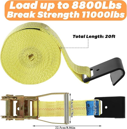 2 Pack 2 Inch Ratchet Straps Heavy Duty 20ft Tie Down Straps Ratchet Flat Hook, 10000 LBS Break Strength, Cargo Ratchet Strap for Moving, Truck, Trailers, Motorcycles, Kayaks, Car Roof