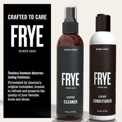 Frye Leather Care Kit – 4 Piece Set with U.S.-Made Leather Cleaner & Conditioner – Brush, Cloth, and Gift Box – Leather Shoe & Boot Cleaning Kit
