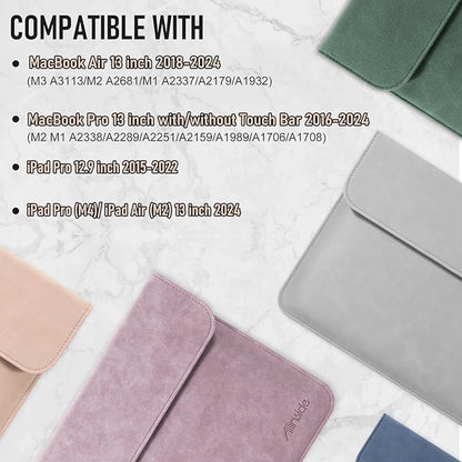 Allinside 13 Inch Laptop Sleeve Case for MacBook Air 13 2018-2025/MacBook Pro 13 2016-2022/Macbook Pro 14 2021-2024, Waterproof Matte PU Leather Horizontal Envelope Protective Case Cover, Purple