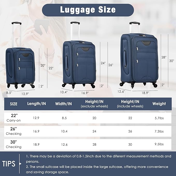 Luggage Sets 5 Piece Softside Expandable Lightweight Durable Softshell Suitcase Sets Spinner Wheels TSA Lock