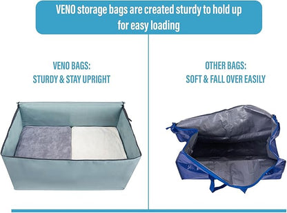 VENO 8 Pack Moving Bags and Large Christmas Decoration Storage Bins with lids. Alternative to Moving Boxes, Packing Supplies for College. Heavy Duty Totes (Light Blue Matte, 8 Pack)