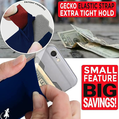 Gecko Travel Tech Double Pocket - Adhesive Card Holder - Cell Phone Pouch - Stick on Spandex Pocket - Carry Credit Cards and Cash (Navy)