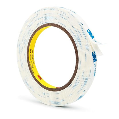 3M 1600T Double Sided Tape, PE Foam Tape 0.5" x 18 Ft White Removable Strong Adhesive No Residue for RV Picture Hanging, Posters Frames Wall Decor Indoor & Outdoor Use