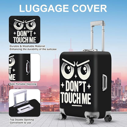 ANNA QUEEN Funny “Don’t Touch Me” Luggage Cover, Bold Black Suitcase Protector with Angry Eyes Design, Stretchable, Washable Travel Cover for 20-22 Inch Luggage