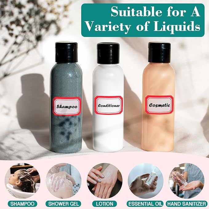 100 Pack Empty 3.4 oz Travel Bottles Tsa Approved Leakproof Plastic Squeezable Small Bottles for Toiletries Liquids Travel Essentials with Black Flip Cap