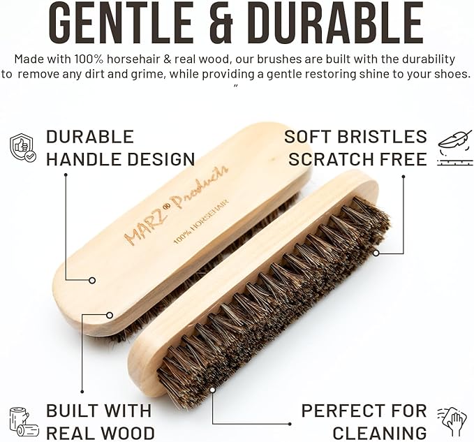 Deluxe Shoe Polish Kit - Portable 7pc Shoe Shine Kit with Genuine Horsehair Brush, Black Shoe Polish, and Clear Shoe Polish - Suede Shoe Cleaning Kit for Sneakers, Leather Shoes, and Boots