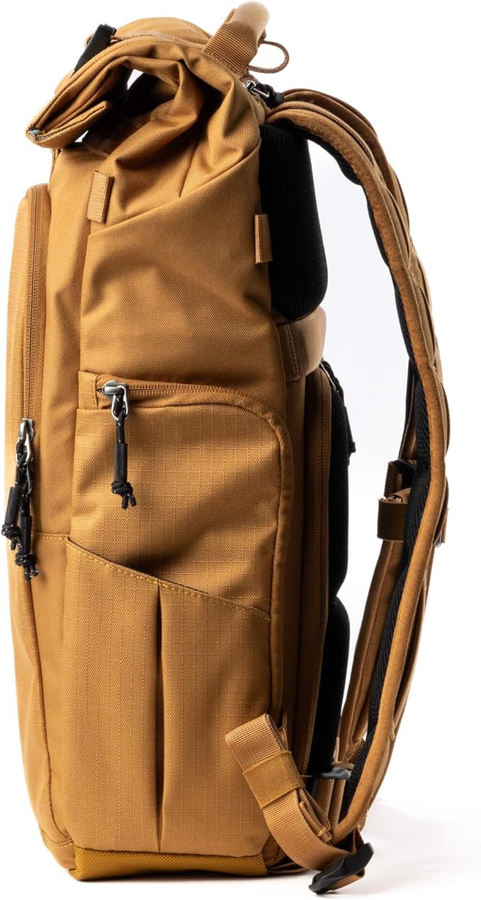 Think Tank FocusPoint 22L RollTop Camera Backpack - Golden Hour: Expandable Travel & Camera Backpack with Laptop Sleeve, Quick Side and Back Access, Rain Cover – Versatile Photography & Travel Bag