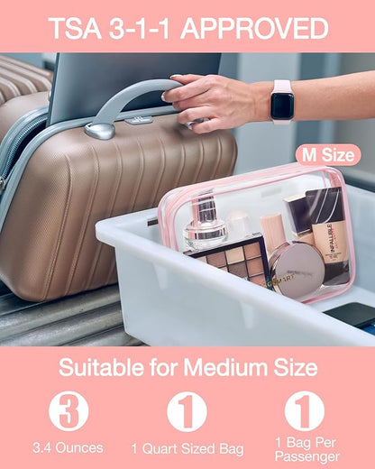 BAGSMART Clear Toiletry Bag, TSA Approved Travel Toiletry Bag Carry On Travel Accessories Bag Airport Airline Quart Size Bags water-resistant Makeup Bag for Women