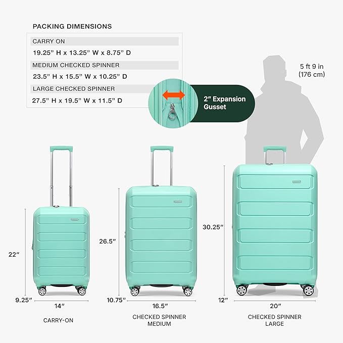 Traveler's Choice Pagosa Indestructible Hardshell Expandable Spinner Luggage, Mint, 26-Inch Medium