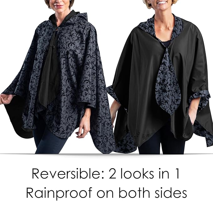 RainCaper Womens Rain Cape Poncho Coat Jacket with Hood Reversible Gorgeous Ultrasoft