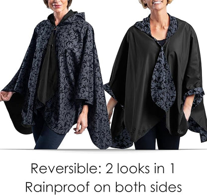 RainCaper Womens Rain Cape Poncho Coat Jacket with Hood Reversible Gorgeous Ultrasoft