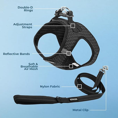 Voyager Step-in Air All Weather Mesh Harness and Reflective Dog 5 ft Leash Combo with Neoprene Handle, for Small, Medium and Large Breed Puppies by Best Pet Supplies - Gray (2-Tone), S