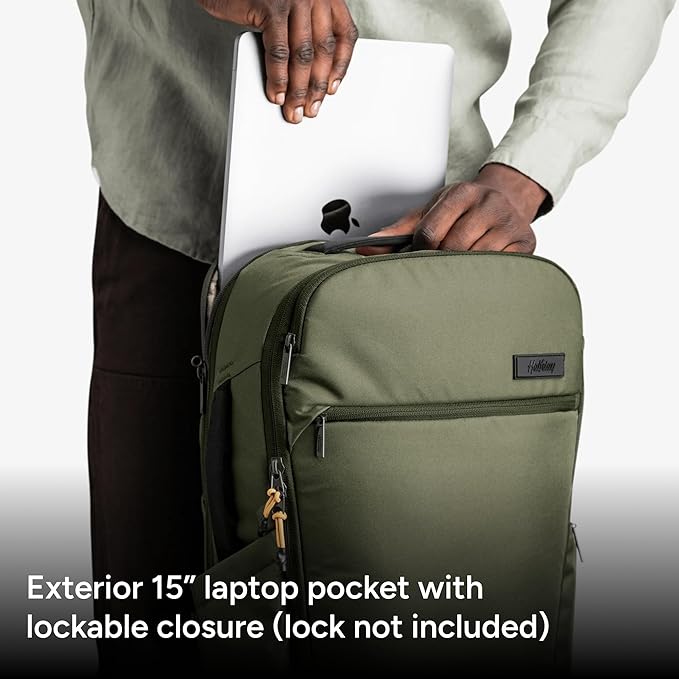 Halfday Roamer All-in-One Travel Backpack | 15” Laptop Compartment, Built-In Shoe/Laundry Pouch, Magnetic Sternum Strap, Padded Shoulder Support | Weekend & Business Trip Carry-On Bag, Olive