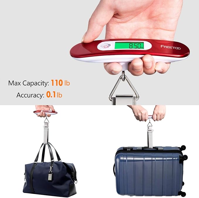 FREETOO Luggage Scale Portable Digital Hanging Scale for Travel, Suitcase Weight Scale with Superior Piano Lacquer 110 Lb/ 50Kg Capacity, Battery Included