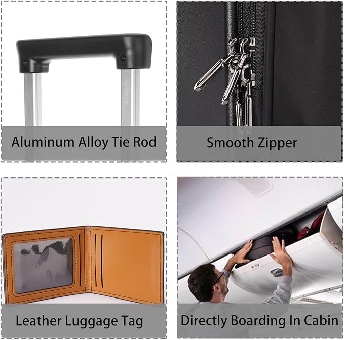UNIKER Laptop Briefcase with Cup Holder,Small Rolling Suitcase for Work,Carry On Luggage 17x12x10,16 Inch Suitcases with 4 Spinner Wheels,Rolling Teacher Bag Black