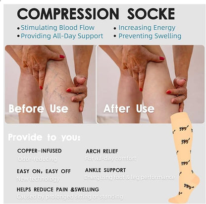 Graduated Compression Socks for Women&Men 20-30mmhg Knee High Socks Travel Hiking Running Stocking
