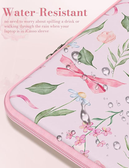 iCasso Laptop Sleeve 13 inch for MacBook Air 13-13.6 inch,Cute Laptop case for MacBook Pro 13 inch 14 inch, Slim Protective Travel Carrying Case Sleeve for 14 inch Chromebook, HP, Flower Bow Pink