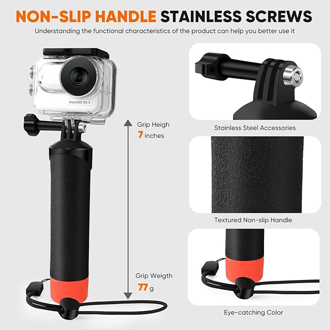 Waterproof Case&Floating Hand Grip Compatible with Insta360 GO 3, Protective Underwater Dive Housing Shell with Bracket Accessories