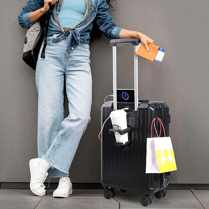 Carry-on Luggage with Cup Holder & USB Charging Port, Hard Side Luggage with Spinner Wheels, Lightweight Luggage for Travel, Business (Black, Carry-On 20-Inch)