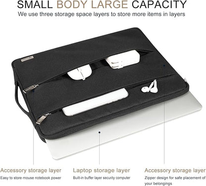 Voova 14 15 Inch Laptop Sleeve Case, Waterproof Computer Bag Cover Compatible with MacBook Air 15 M2/M3/M4 2022-2025, MacBook Pro 15, Hp chromebook 14, 14-15” Dell Lenovo Acer Asus, Black