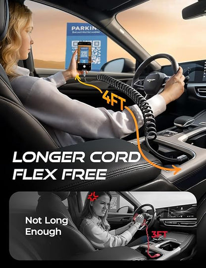 LISEN Coiled USB C Cable, 2 Pack for Android Auto & CarPlay Cable, Short USB A to USB C Cable Compatible with iPhone 17/16/15, Samsung Galaxy S25/S24/S23 A15/A14, Google Pixel 9/8, Space Black 4FT