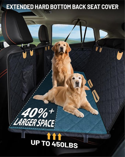 Dog Car Seat Cover for Back Seat, Waterproof Dog Seat Cover for Back Seat, Hard Bottom Back Seat Pet Cover for Dogs, Large-Space Hammock for Car Truck SUV, Pet Seat Cover Holds 450lbs(Black)