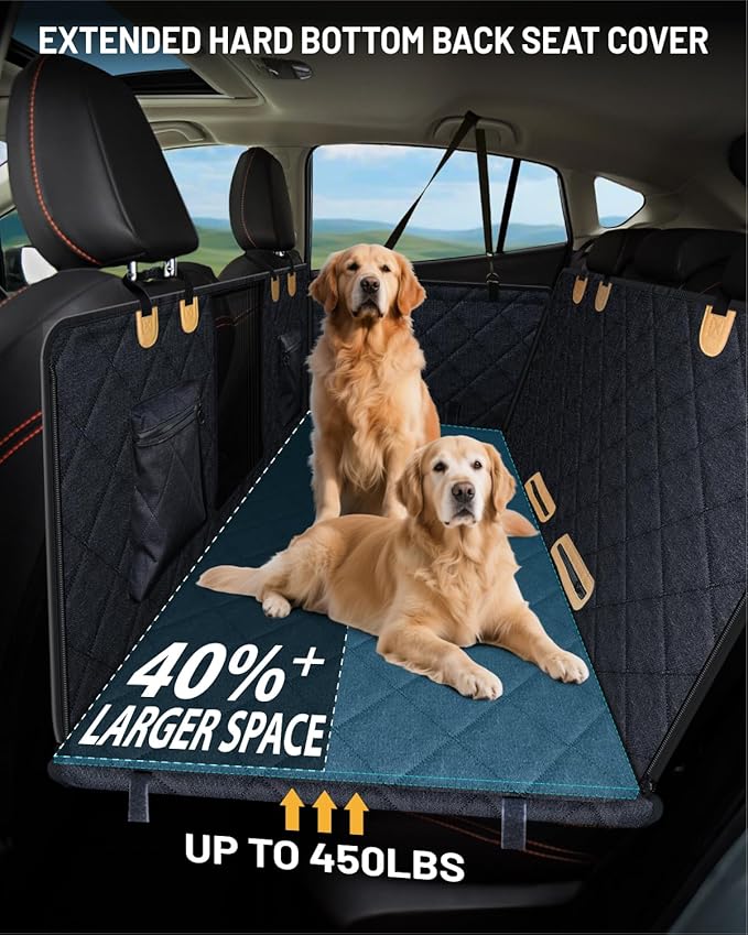 Dog Car Seat Cover for Back Seat, Waterproof Dog Seat Cover for Back Seat, Hard Bottom Back Seat Pet Cover for Dogs, Large-Space Hammock for Car Truck SUV, Pet Seat Cover Holds 450lbs(Black)
