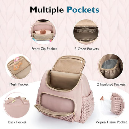 mommore Small Diaper Bag Diaper Backpack Stylish Toddler Baby Mini Maternity Bags Travel Backpacks with Insulated Pockets, Changing Pad, Stroller Straps