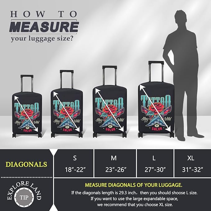 Explore Land Travel Luggage Cover Suitcase Protector Fits 23-26 Inch Case (Blade Rose, M)