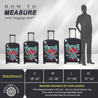 Explore Land Travel Luggage Cover Suitcase Protector Fits 18-22 Inch Case (Blade Rose, S)