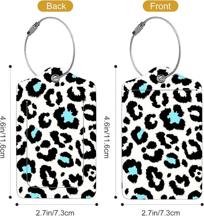 2Pack Luggage Tags for Suitcases, Cute Unique Pu Leather Cruise Luggage Tag with Privacy Cover ID Label Address Card and Metal Ring Suitable for Women Men Kids Travel Bag Black Leopard Print