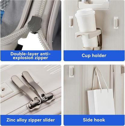 Travel Luggage Sets 3 Piece with Spinner Wheels, PC Hardside Suitcase Set for Family Trips with Cup and Phone Holder, Beige