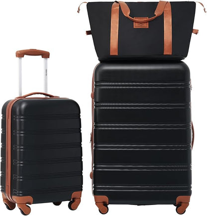 Merax Luggage Sets 2 Piece Suitcase Set 20/28 IN,Carry on Luggage and Travel Bag TSA Lock Expandable,Hard Case Luggage with Spinner Wheels,Black and Brown