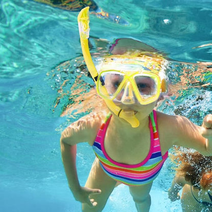 Kids Snorkeling Set Children Mask Fin Snorkel Set Snorkeling Gear Snorkel Mask + Adjustable Swimming Kids Flippers+ Dry Snorkel Tube + Travel Bags
