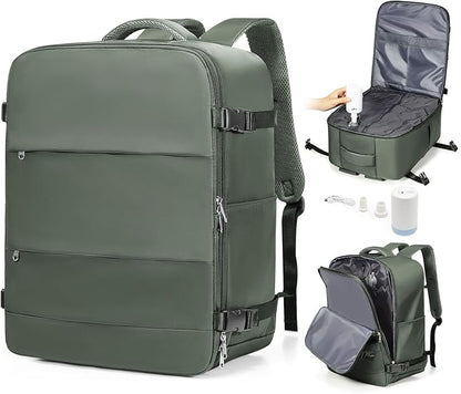 Vacuum Seal Backpack Travel With Pump,Large Carry On Vacpack Backpacks For Women Men,Mochila De Viaje Compresion Al Vacio,Personal Item Travel Backpack With Vacuum System,Olive Green